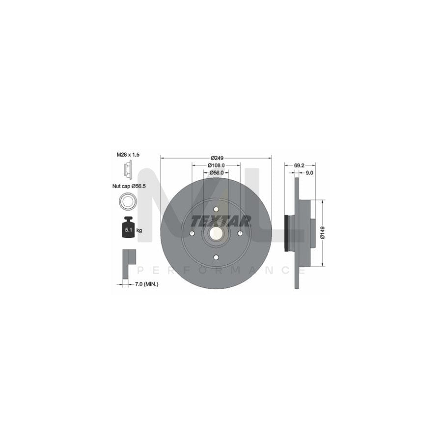 TEXTAR PRO 92202103 Brake Disc Solid, Coated, with integrated magnetic sensor ring, with wheel bearing  - 1 piece