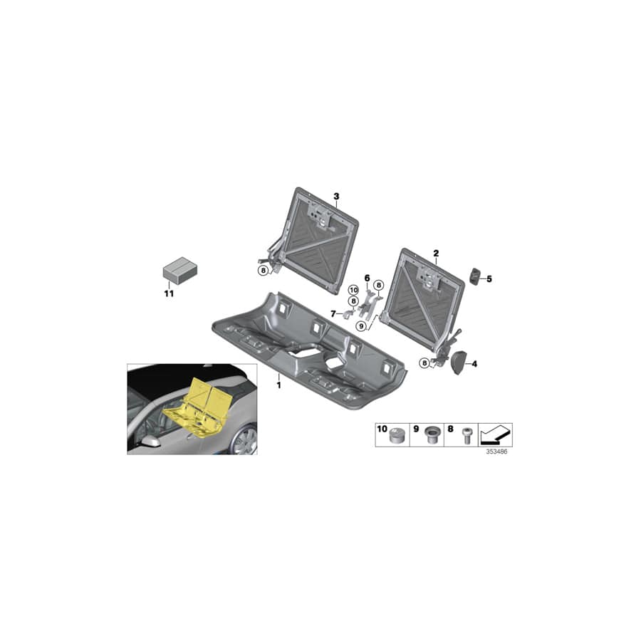 Genuine BMW 52207304333 Backrest Frame, Left (Inc. i3s 120Ah Rex, i3 120Ah & i3s 94Ah)