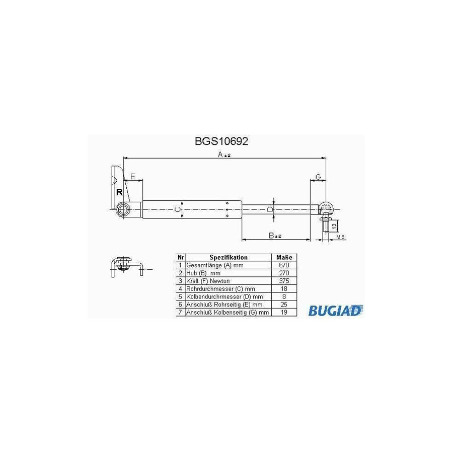 BUGIAD Bgs10692 Tailgate Strut for Mazda 323 III Estate (Bw)