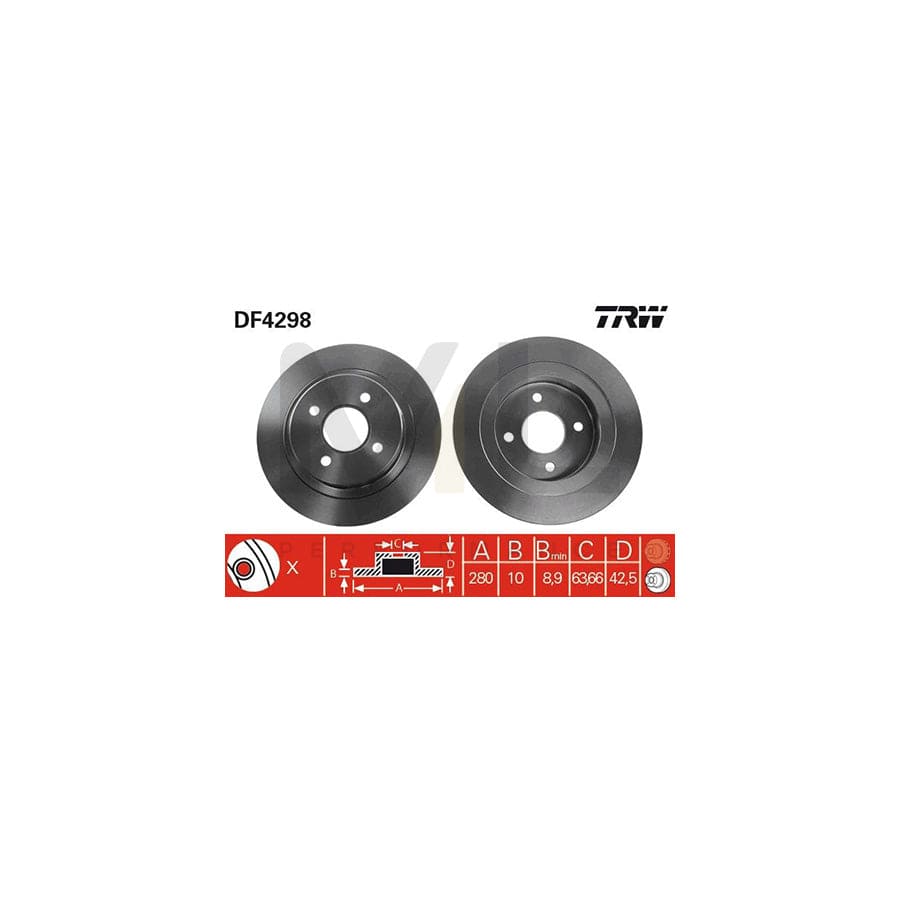 TRW DF4298 Brake Disc for FORD Focus Mk1 Hatchback (DAW, DBW) Solid, Painted  - 1 piece
