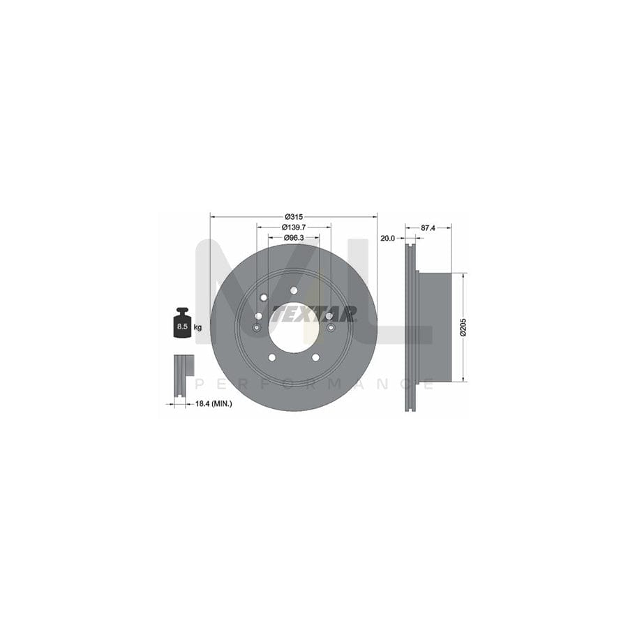 TEXTAR 92147400 Brake Disc for KIA Sorento I (JC) Internally Vented, without wheel hub, without wheel studs  - 1 piece