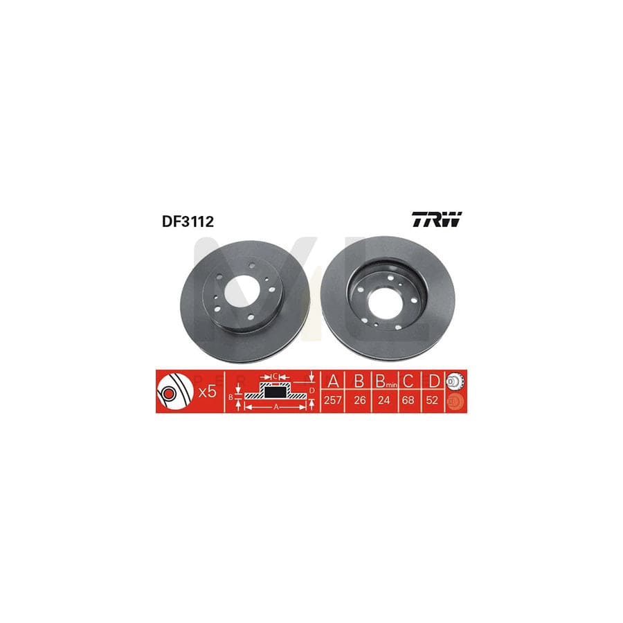 TRW DF3112 Brake Disc Vented, Painted  - 1 piece