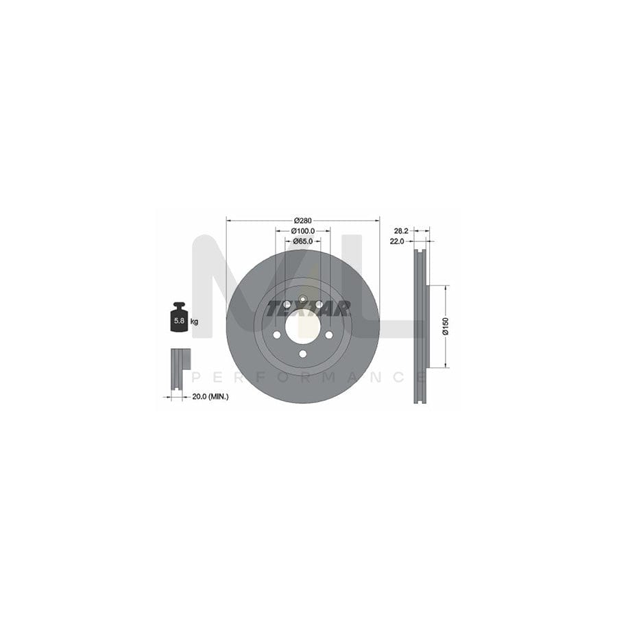 TEXTAR 92057100 Brake Disc Externally Vented, without wheel hub, without wheel studs  - 1 piece
