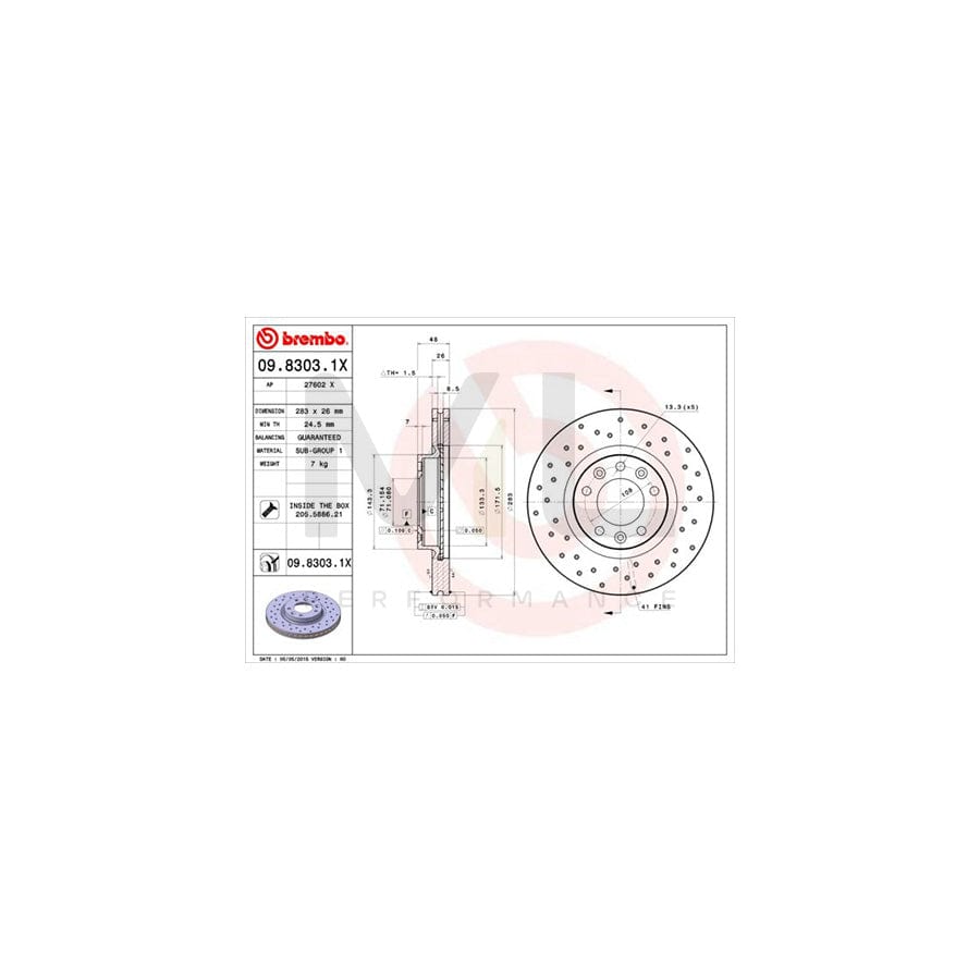 brembo-xtra-line-09-8303-1x-brake-disc-perforated-vented-coated-with-bolts-screws