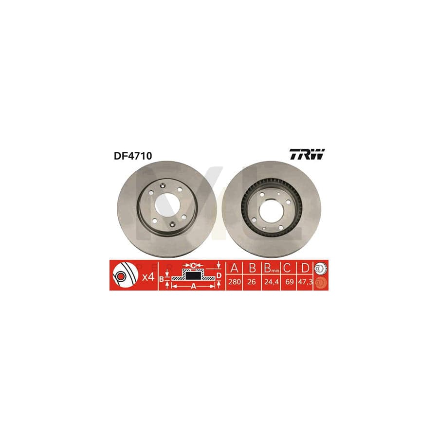 TRW DF4710 Brake Disc Vented, Painted  - 1 piece