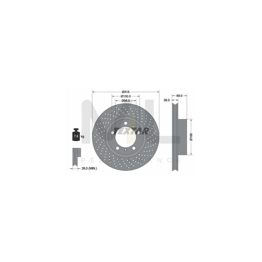 TEXTAR PRO+ 92280005 Brake Disc Internally Vented, Perforated, Coated, High-carbon, without wheel hub, without wheel studs