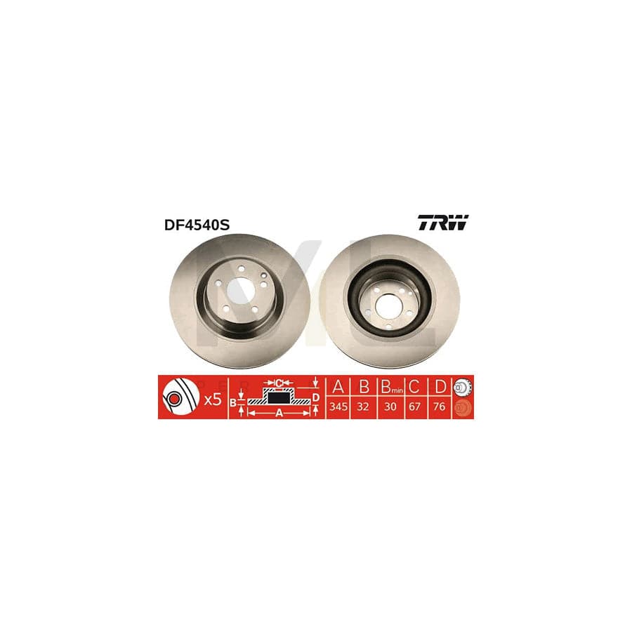 TRW DF4540S Brake Disc Vented  - 1 piece
