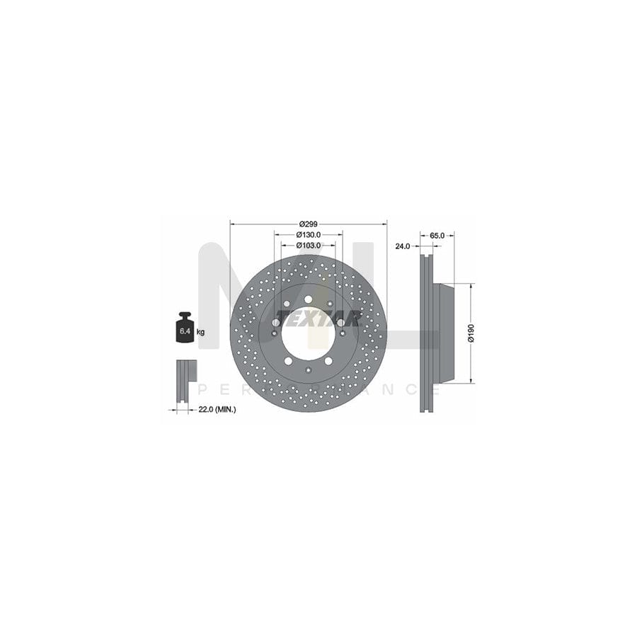 TEXTAR 92076200 Brake Disc for PORSCHE 911 Internally Vented, Perforated, without wheel hub, without wheel studs  - 1 piece