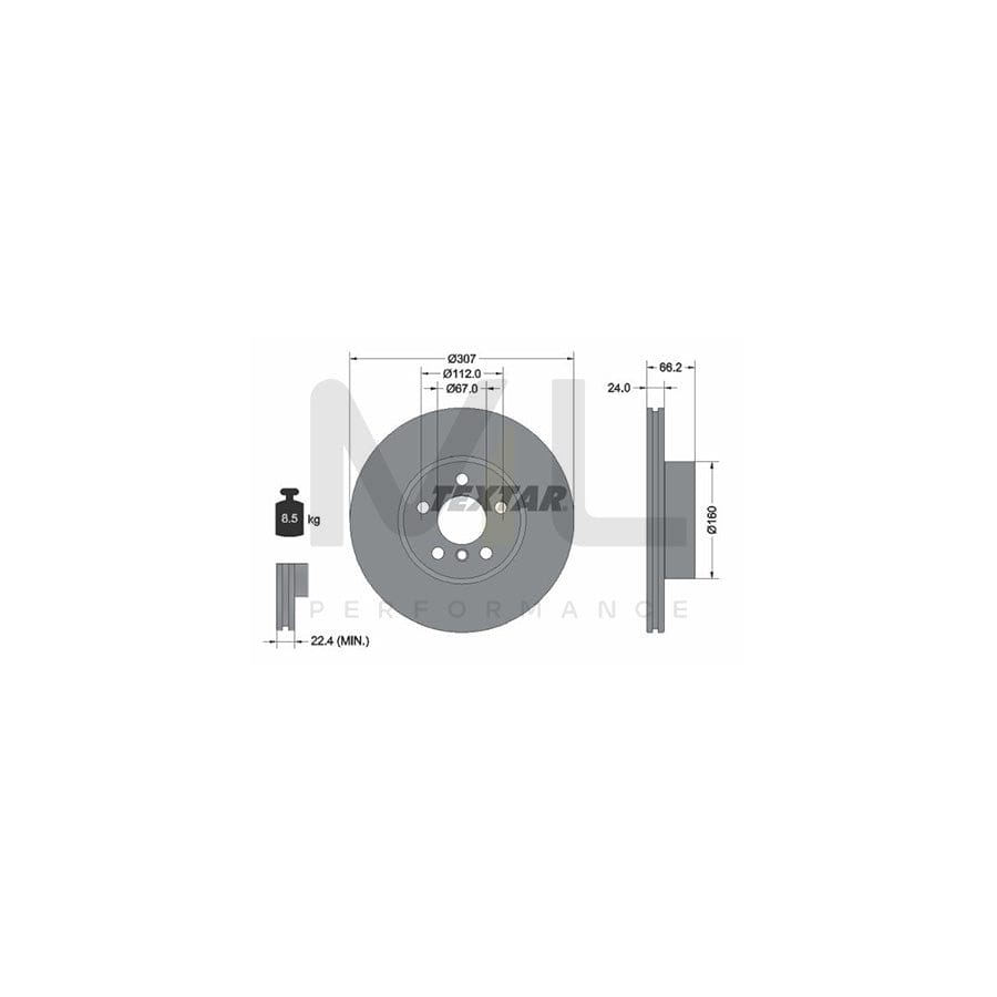 TEXTAR 92326805 Brake Disc Internally Vented, Coated, High-carbon, without wheel hub, without wheel studs  - 1 piece
