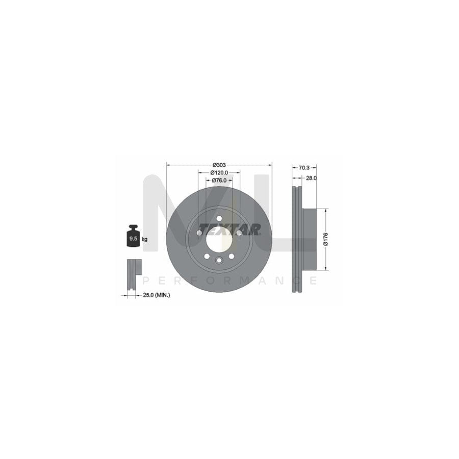 TEXTAR 92288403 Brake Disc Internally Vented, Coated, without wheel hub, without wheel studs  - 1 piece