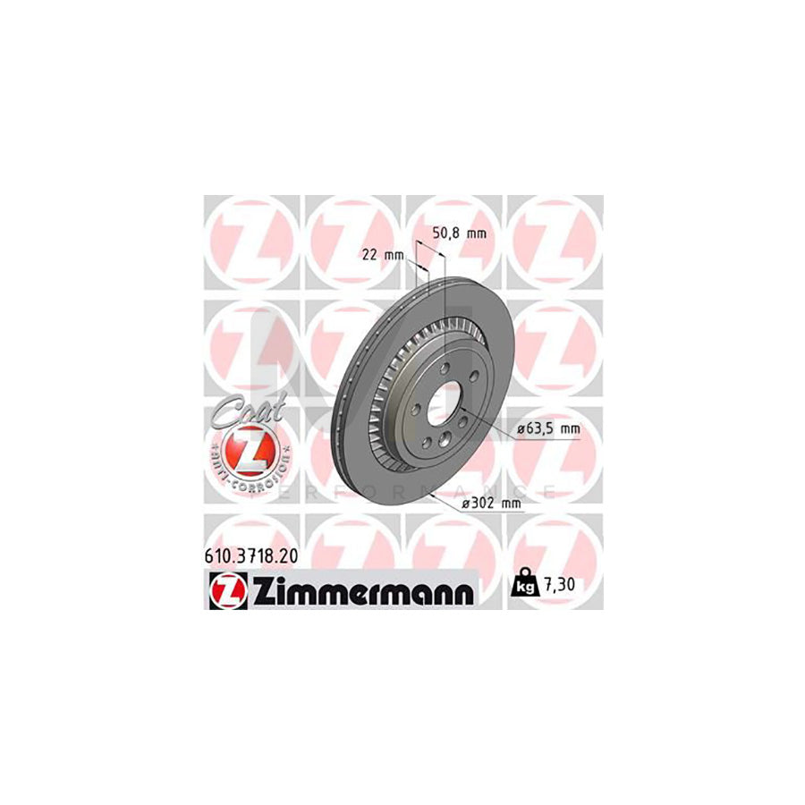 ZIMMERMANN COAT Z 610.3718.20 Brake Disc for VOLVO XC60 I (156) Externally Vented, Coated  - 1 piece