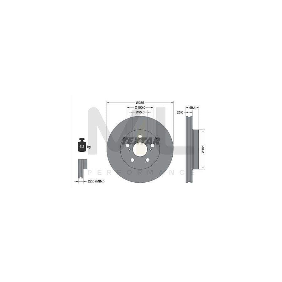 TEXTAR 92301703 Brake Disc for TOYOTA PRIUS Internally Vented, Coated, without wheel hub, without wheel studs  - 1 piece