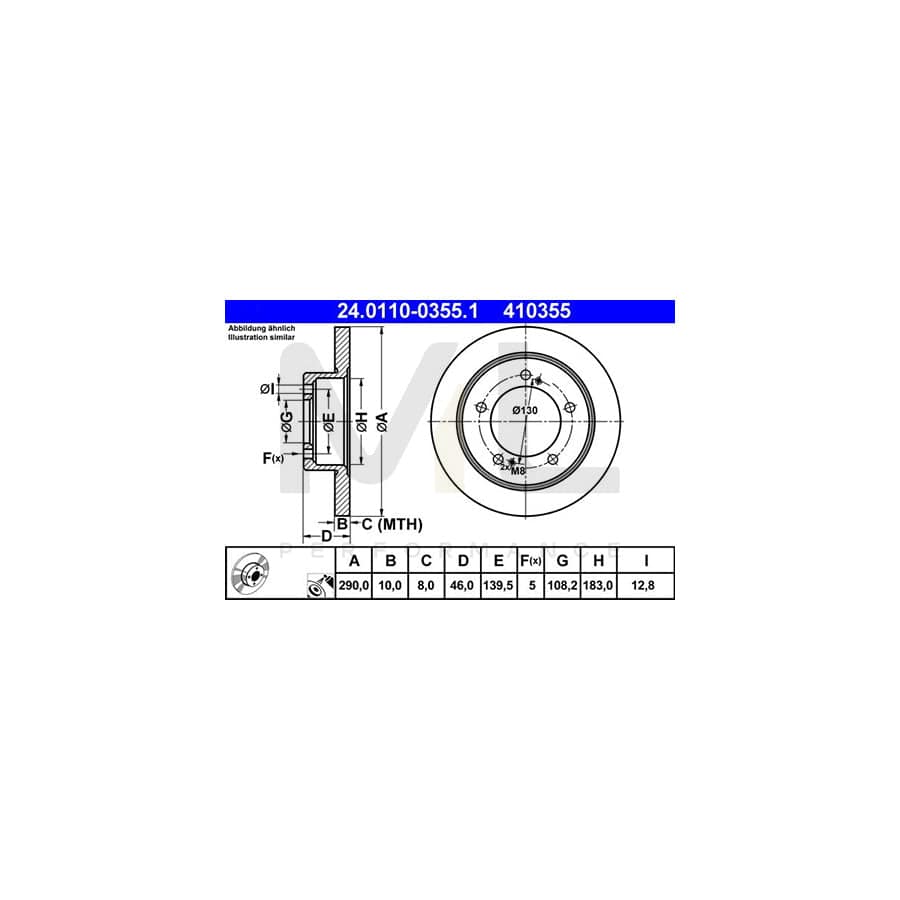 ATE 24.0110-0355.1 Brake Disc for SUZUKI JIMNY Solid, Coated  - 1 piece