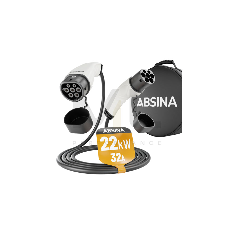 ABSINA 52-231-1002 Charging cable Charge Mode Mode 3, Charging coupler type 2, Charging plug type 2, 32A, 22kW, 5m, Phases 3, IP55