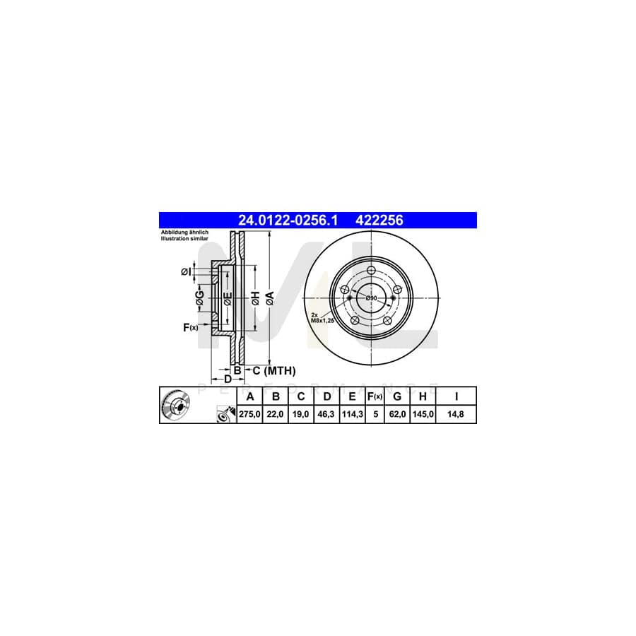 ATE 24.0122-0256.1 Brake Disc Vented, Coated  - 1 piece