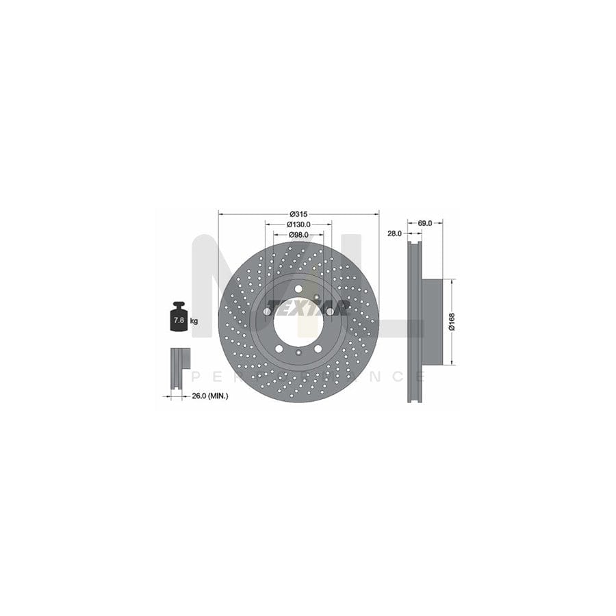 TEXTAR PRO+ 92279905 Brake Disc Internally Vented, Perforated, Coated, High-carbon, without wheel hub, without wheel studs