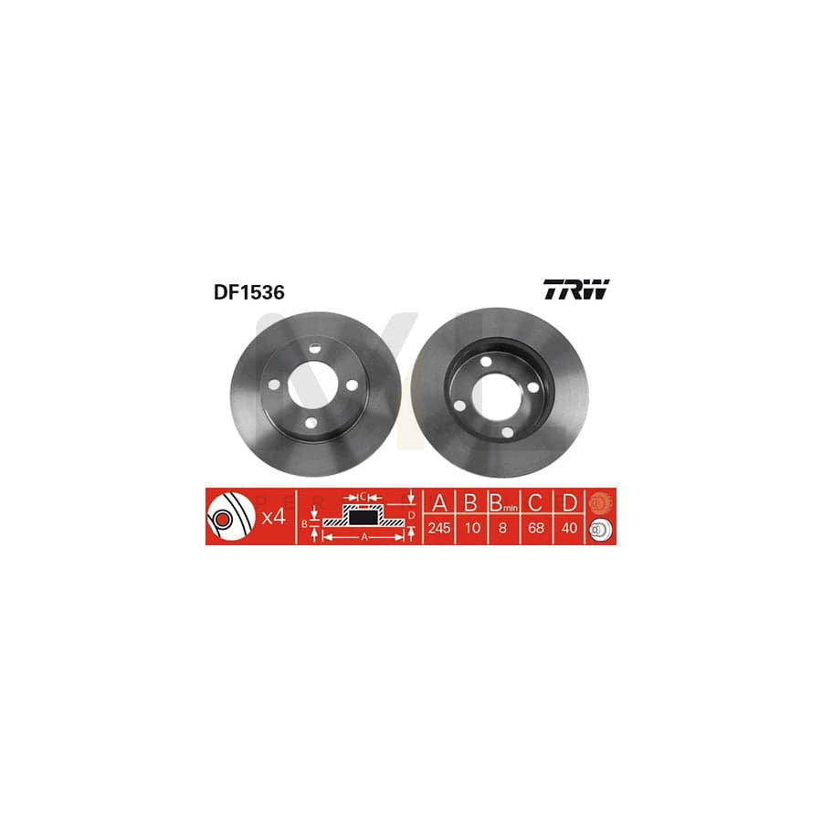 TRW DF1536 Brake Disc Solid, Painted  - 1 piece