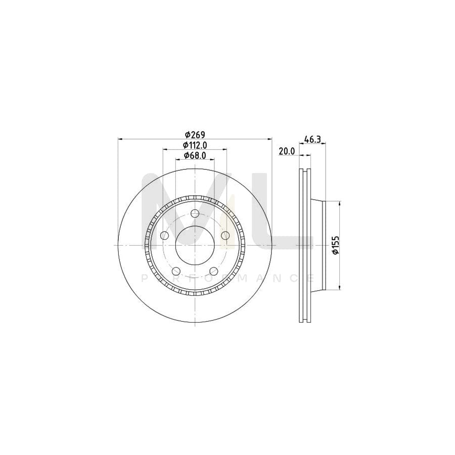 HELLA 8DD 355 101-351 Brake Disc Externally Vented, without wheel hub, without wheel studs | ML Performance Car Parts