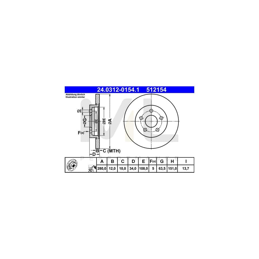 ATE PowerDisc 24.0312-0154.1 Brake Disc Solid, Coated  - 1 piece