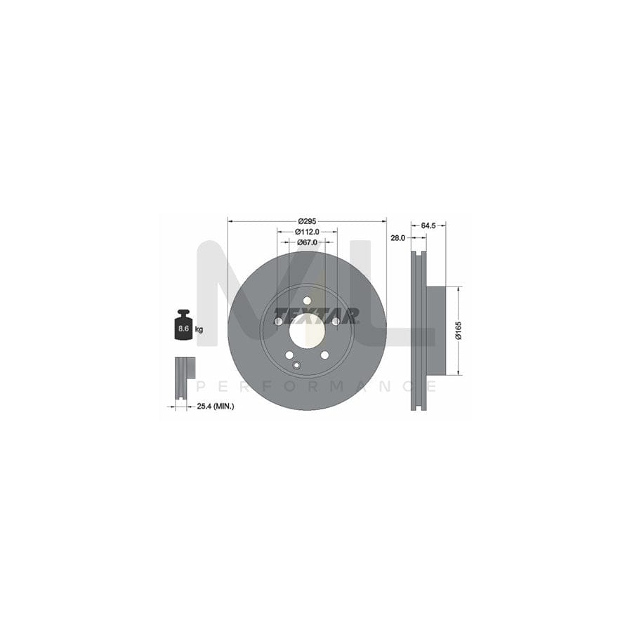 TEXTAR PRO 92163203 Brake Disc Internally Vented, Coated, without wheel hub, without wheel studs  - 1 piece