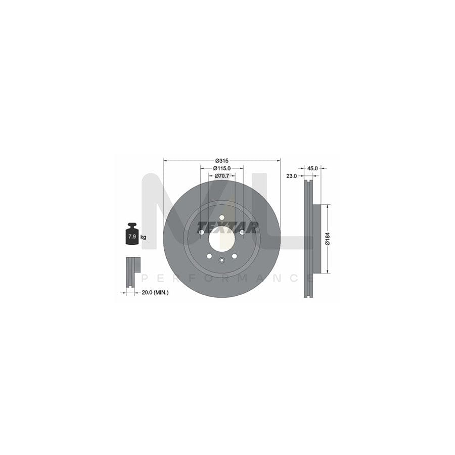 TEXTAR PRO 92239803 Brake Disc Internally Vented, Coated, without wheel hub, without wheel studs  - 1 piece
