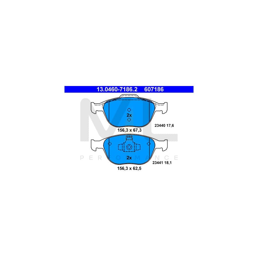 ATE 13.0460-7186.2 Brake pad set excl. wear warning contact, not prepared for wear indicator