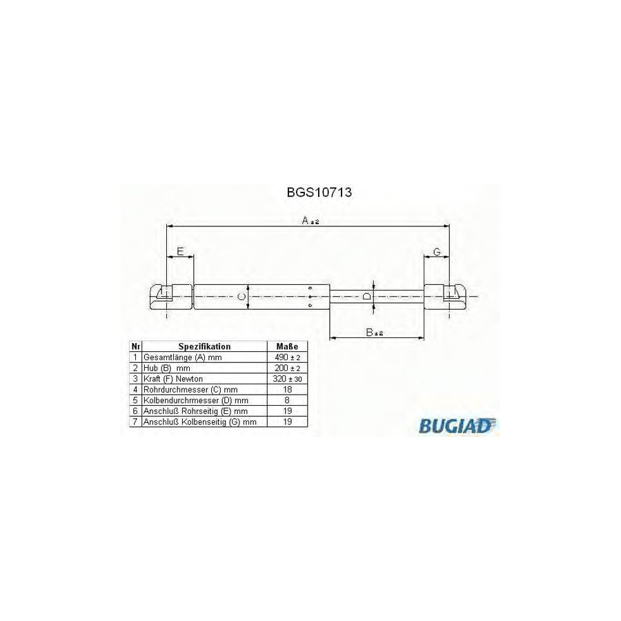 BUGIAD Bgs10713 Tailgate Strut for Peugeot 104 Coupe