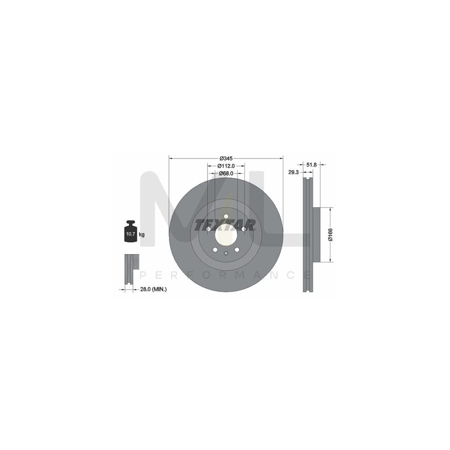 TEXTAR PRO 92160203 Brake Disc Internally Vented, Coated, without wheel hub, without wheel studs  - 1 piece
