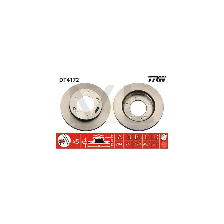TRW DF4172 Brake Disc Vented, Painted  - 1 piece