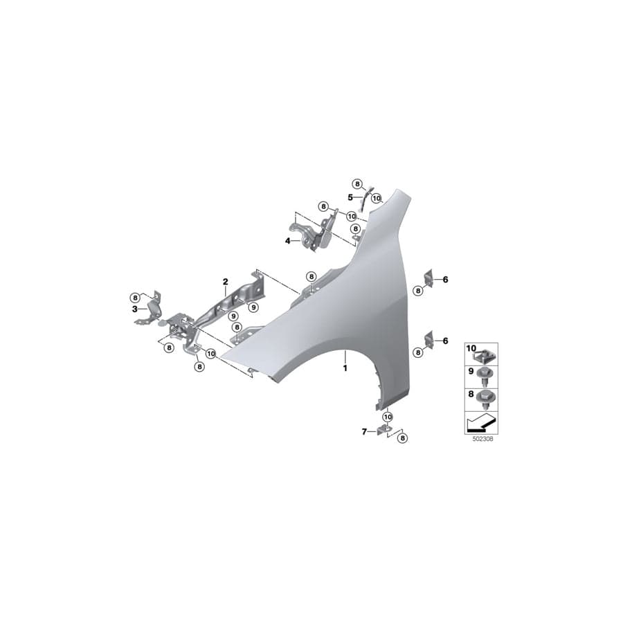 Genuine BMW 41008497232 F40 F44 Side Panel Bracket, Front Right 3 (Inc. 120dX, 118i & 228iX)