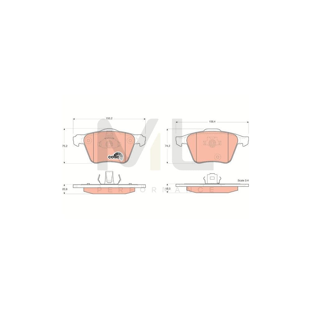 TRW Cotec Gdb1565 Brake Pad Set For Volvo Xc90 I (C, 275) Not Prepared For Wear Indicator