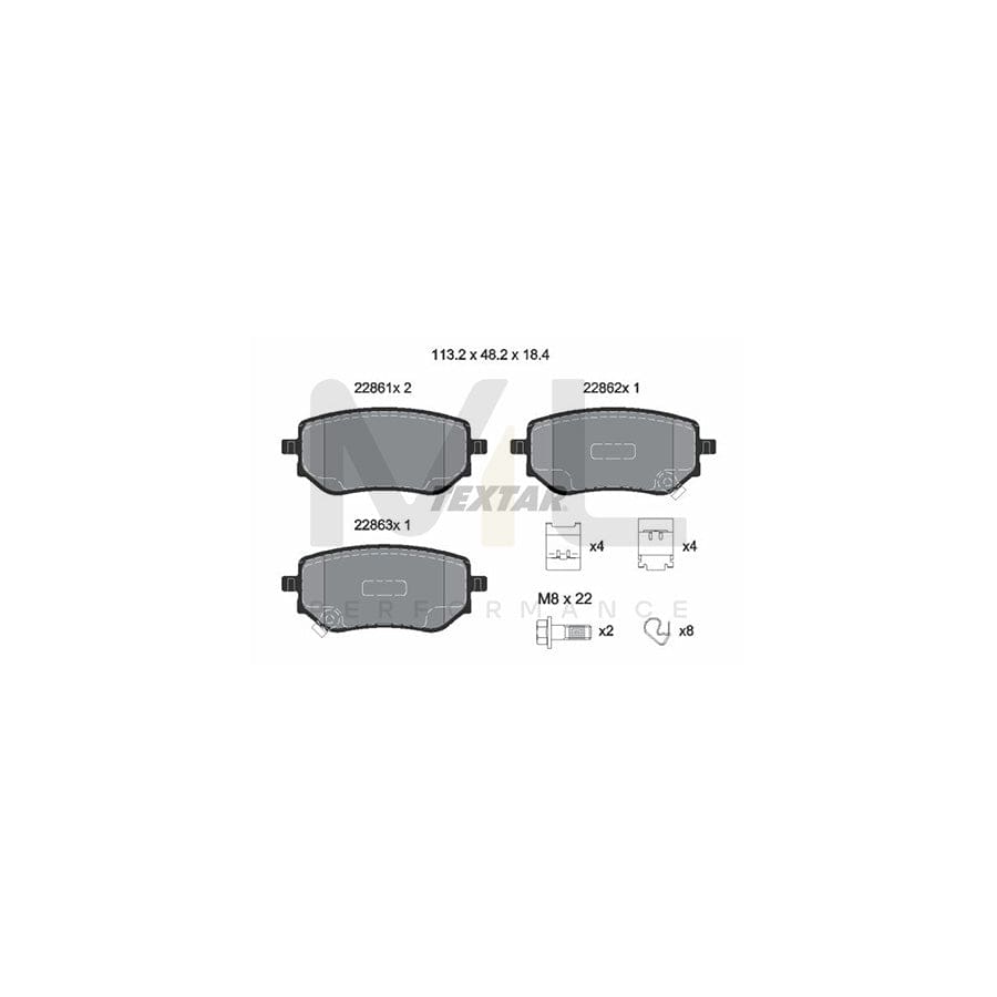 TEXTAR 2286101 Brake pad set with acoustic wear warning, with brake caliper screws, with accessories