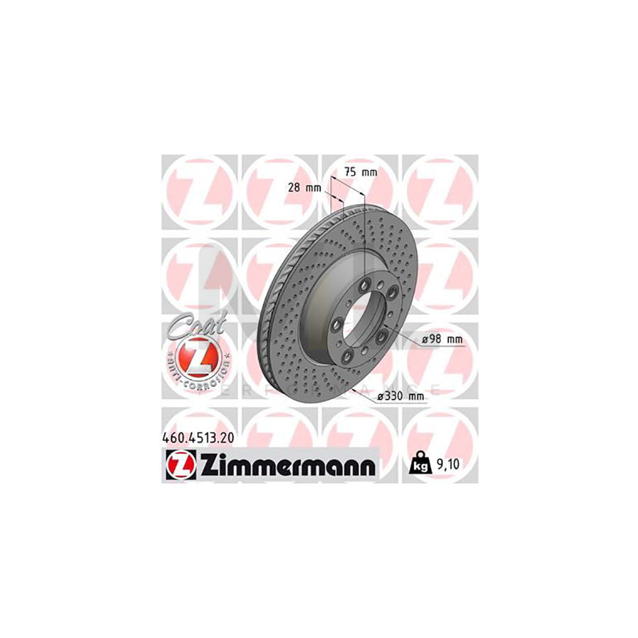 ZIMMERMANN 460.4513.20 Brake Disc for PORSCHE 911 Internally Vented, Perforated, Coated