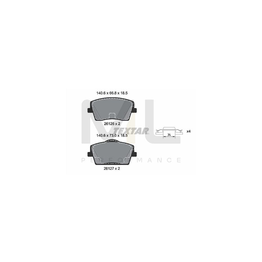 TEXTAR 2612601 Brake pad set for VOLVO XC40 (536) not prepared for wear indicator, with accessories