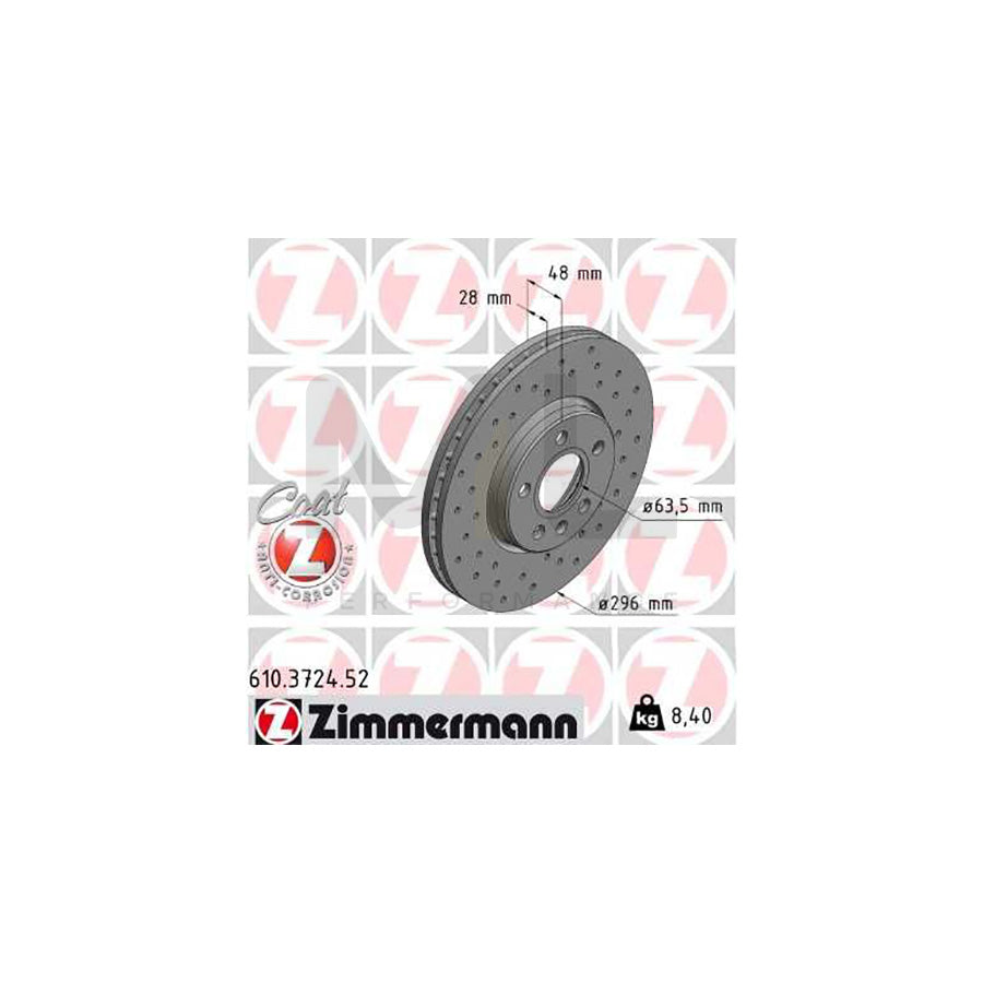 ZIMMERMANN SPORT COAT Z 610.3724.52 Brake Disc Internally Vented, Perforated, Coated  - 1 piece