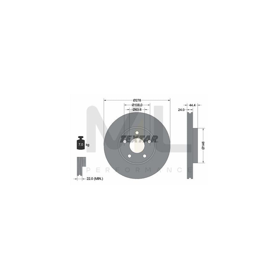 TEXTAR 92124800 Brake Disc Internally Vented, without wheel hub, without wheel studs  - 1 piece