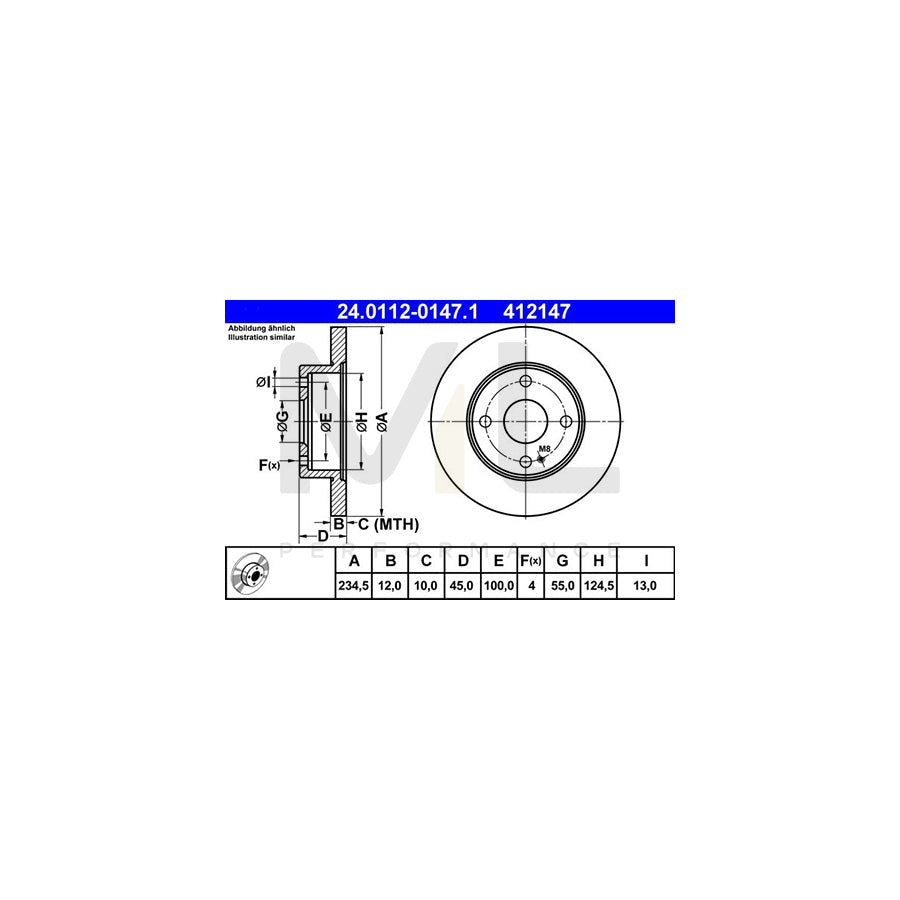 ATE 24.0112-0147.1 Brake Disc for MAZDA 121 II Saloon (DB) Solid  - 1 piece