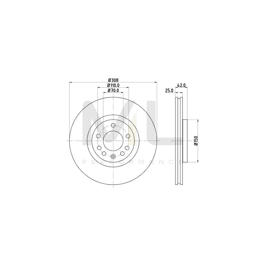 HELLA PRO High Carbon 8DD 355 127-721 Brake Disc Externally Vented, Coated, High-carbon, without wheel hub, without wheel studs | ML Performance Car Parts