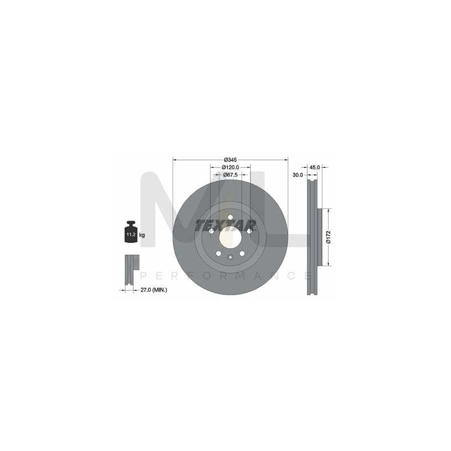 TEXTAR 92314505 Brake Disc Internally Vented, Coated, High-carbon, without wheel hub, without wheel studs  - 1 piece
