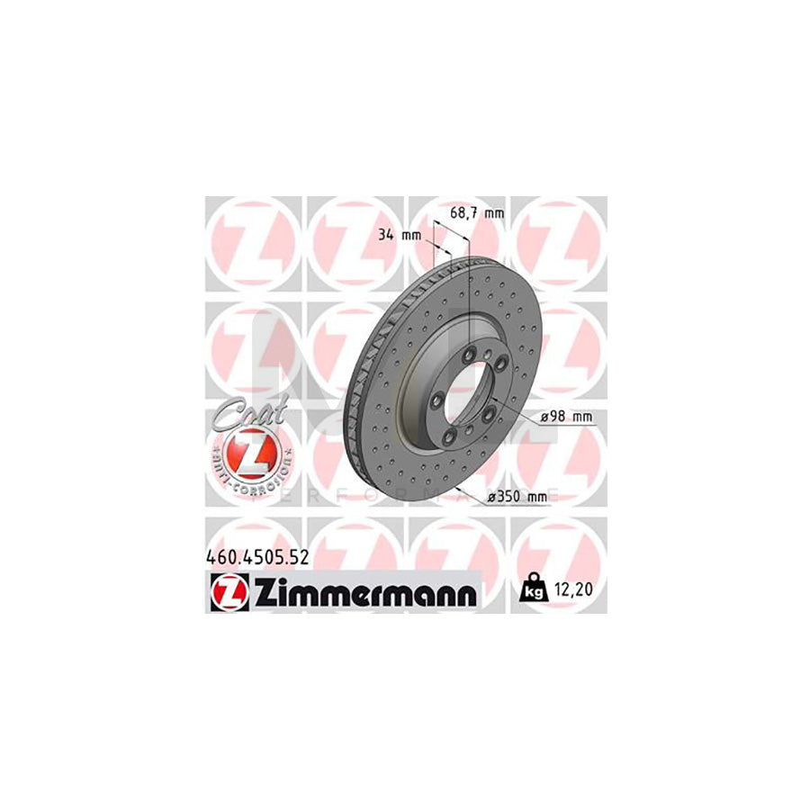 ZIMMERMANN 460.4505.52 Brake Disc Internally Vented, Perforated, Coated, High-carbon