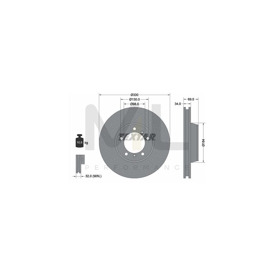 TEXTAR PRO+ 92149907 Brake Disc Internally Vented, Perforated, Coated, Alloyed / High-carbon, without wheel hub, without wheel studs