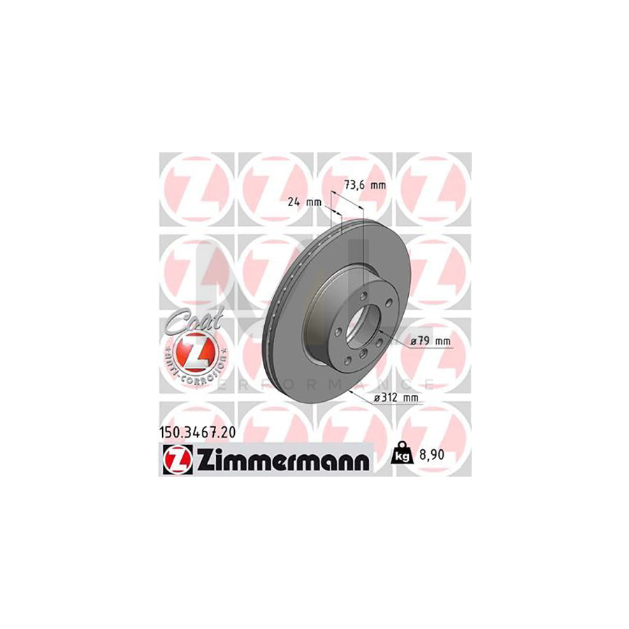 ZIMMERMANN COAT Z 150.3467.20 Brake Disc Internally Vented, Coated, High-carbon  - 1 piece
