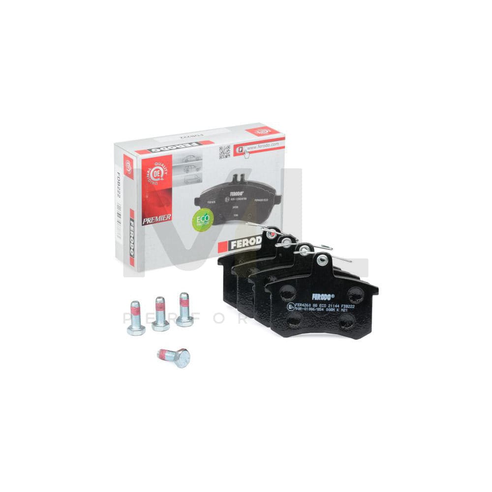 Ferodo Premier Eco Friction FDB222 Brake Pad Set Not Prepared for Wear Indicator, With Brake Caliper Screws, With Accessories
