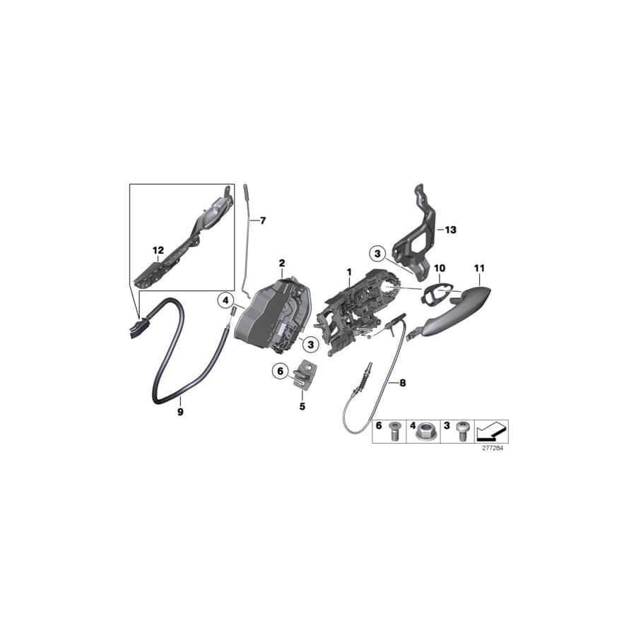 Genuine BMW 51427216653 Door Handle, Rear Left SCHWARZ (Inc. 550iX 4.4, 528i & 550i)
