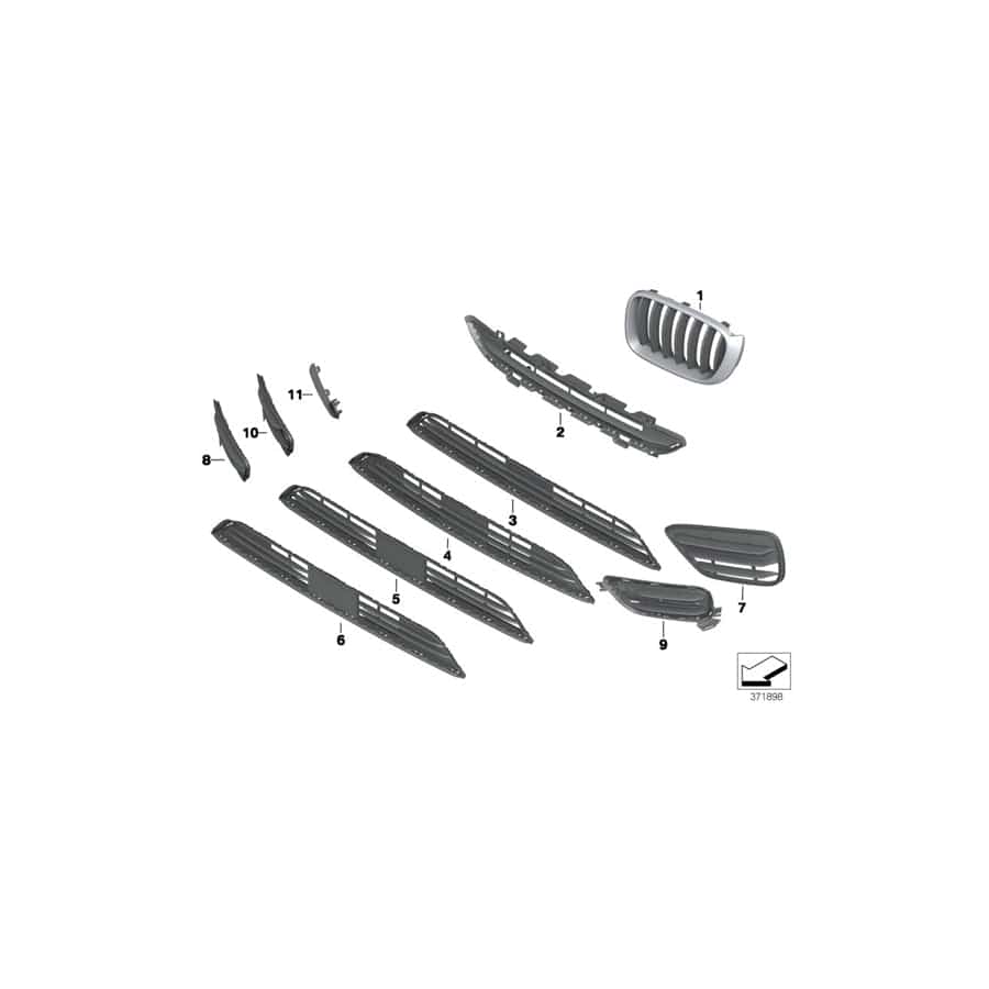 Genuine BMW 51117347969 F25 Grill, Center, Lower, Partially Closed ACC (Inc. X3)