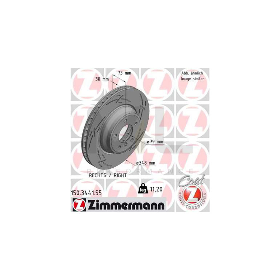 ZIMMERMANN BLACK Z 150.3441.55 Brake Disc Internally Vented, Slotted, Coated, High-carbon