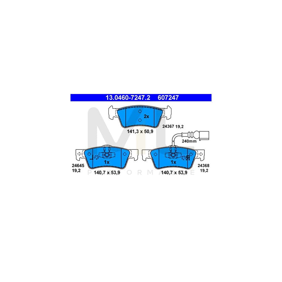 ATE 13.0460-7247.2 Brake pad set for VW Touareg I (7LA, 7L6, 7L7) incl. wear warning contact