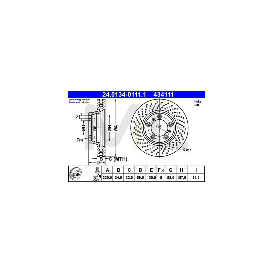 ATE 24.0134-0111.1 Brake Disc Perforated / Vented, Coated, Alloyed / High-carbon, with bolts/screws