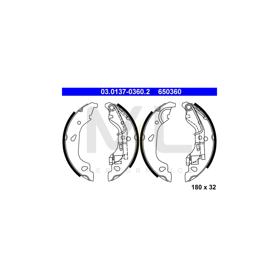 ATE 03.0137-0360.2 Brake Shoe Set for FIAT Punto II Hatchback (188) with lever