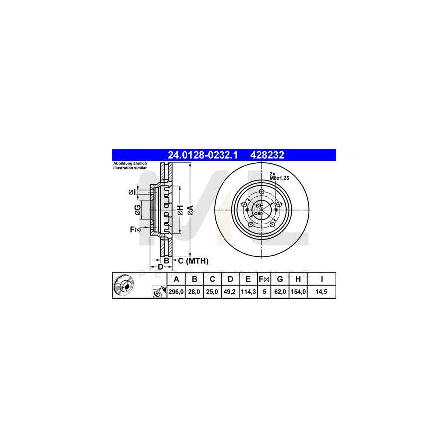 ATE 24.0128-0232.1 Brake Disc Vented, Coated  - 1 piece
